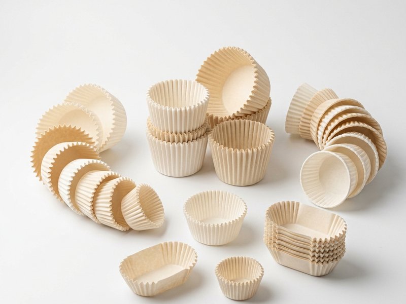 Assorted paper cup sizes and shapes, white studio background